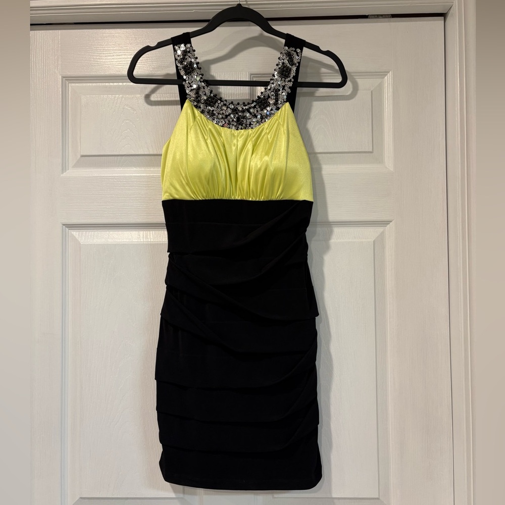 City Triangles Yellow and Black Sequin Mini Dress